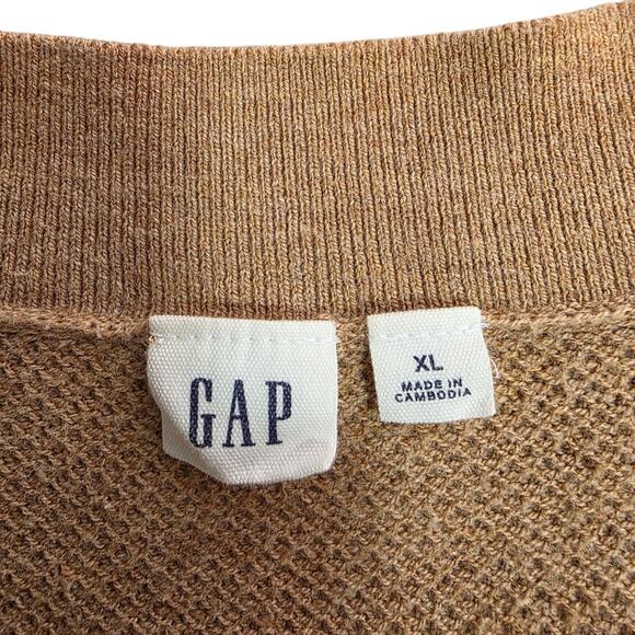 GAP Womens Sz XL Camel Tan Classic Preppy Y2K Knit V-Neck Tunic Pullover Sweater - Picture 4 of 9